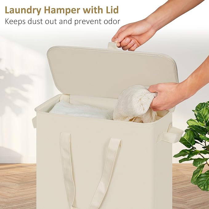 efluky Slim Laundry Basket with Lid, Narrow Laundry Hamper with Handles, Collapsible Dirty Clothes Hamper, Tall Laundry Bin f