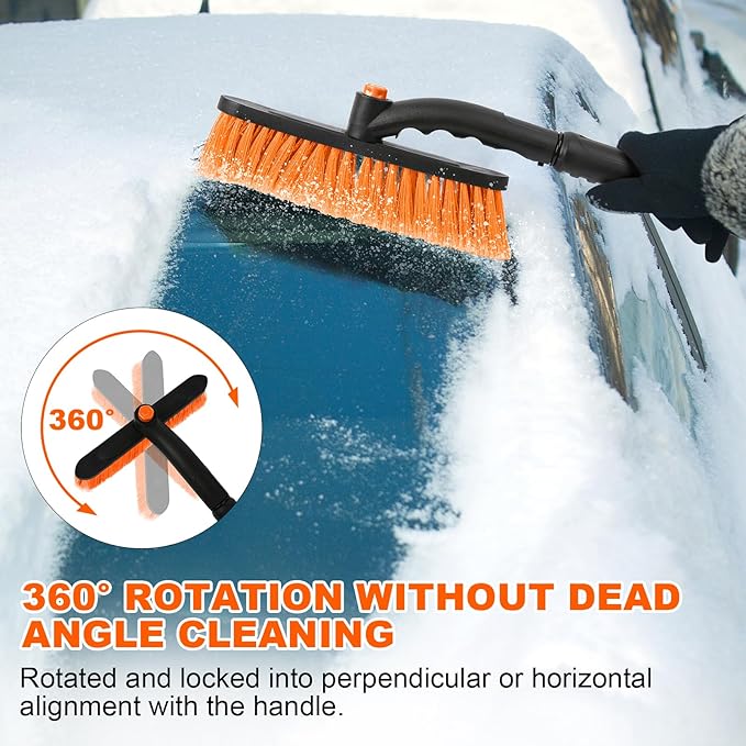 BFONS Ice Scrapers for Car Windshield, 2-in-1 Snow Scraper and Snow Brush for Car SUV Truck, Car Ice Windshield Scraper for Ice and Snow with 360° Pivoting Brush and Ergonomic Foam Grip Orange