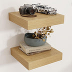 Square Floating Shelves for Wall, 12" W x 12" D x 2" H, 2 Pack of Small Wall Mounted Engineered Wood Shelves with Invisible B