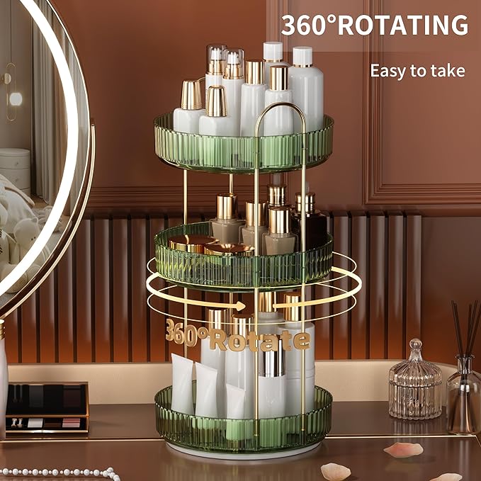 YCIA&DONE 360 Rotating Makeup Organizer and Storage for Vanity Countertop 3 Tiers, High Capacity Cosmetic Skincare Perfume Or