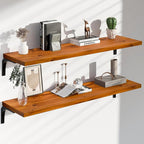 12 Inch Deep Floating Shelves Set of 2, 48 Inch Extra Wide Solid Wood Wall Shelves, 4ft Heavy Duty Farmhouse Bookshelf with 1