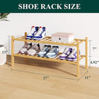 Smiry Bamboo Shoe Rack for Closet, 2 Tier Wooden Stackable Shoe Organizer, Free Standing Shoes Storage Shelf for Entryway, Fr