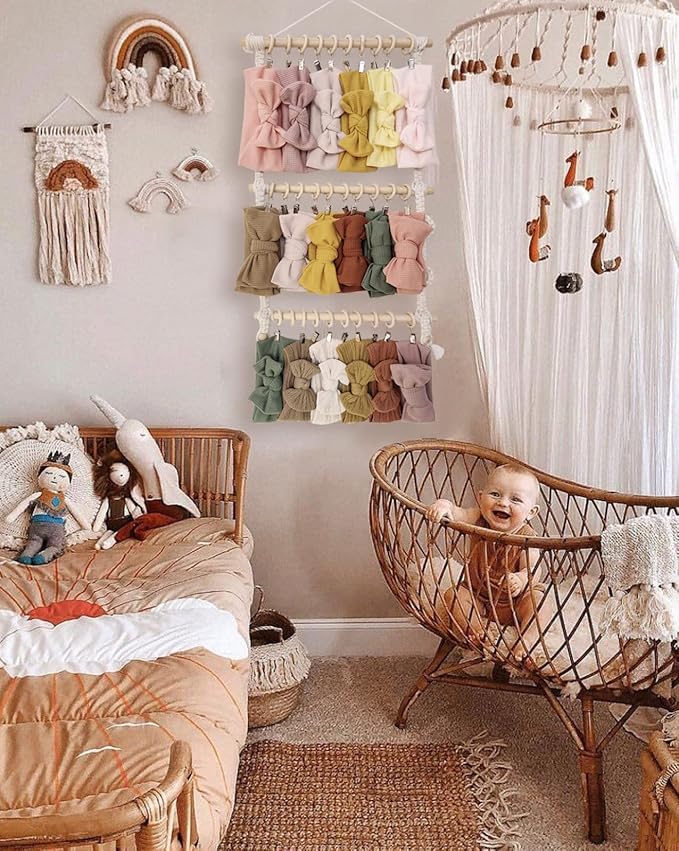 POVETIRE Baby Headband Holder, Hair Bows and Accessories Storage Organizer, Wall Hanging Decor for Nursery Toddler Girls Room
