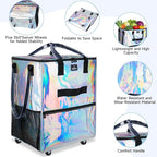Reusable Grocery Bag On Wheels, 70L Foldable Shopping Trolley with Enhanced Stability Wheels, Water Resistant, 6 Pockets & 3-Way Carry for Outdoor, Camping, Medium, Gradient Silver