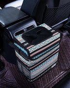 Car Garbage Can Cute - Leak-Proof Car Trash Can with Lid and Storage Pockets, Car Trash Bin for Men and Women, Boho Aztec Essentials: Must-Have Car Interior Accessories (Beige Aztec Motif)