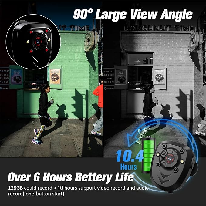Mini Body Camera Video Recorder Built-in 128GB Card with Night Vision IR & Loop Record HD 1080P, 6 HR Battery Life Police Cam for Outdoor, Law Enforcement, Security Guard (128G With Magnetic Lanyard)