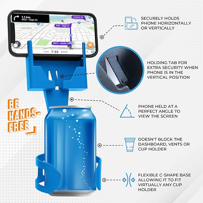 Cup Holder Phone Holder Mount for Car - Universal Adjustable Expander Cradle Hands-Free Driving - Compatible with All Smartphones Car Mount for iPhone Samsung Google Android Mobile Accessories Blue