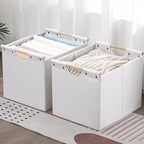 HOONEX Large Collapsible Storage Bins, Linen Fabric, Pack of 2, Storage Baskets with Wooden Carry Handles and Sturdy Heavy Ca