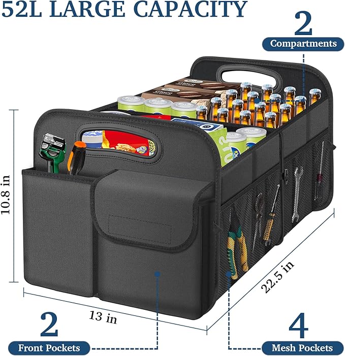 Femuar Car Trunk Organizer, Car Storage Organizer with Large Capacity Waterproof Collapsible Trunk Organizer for Car Suv/Jeep/