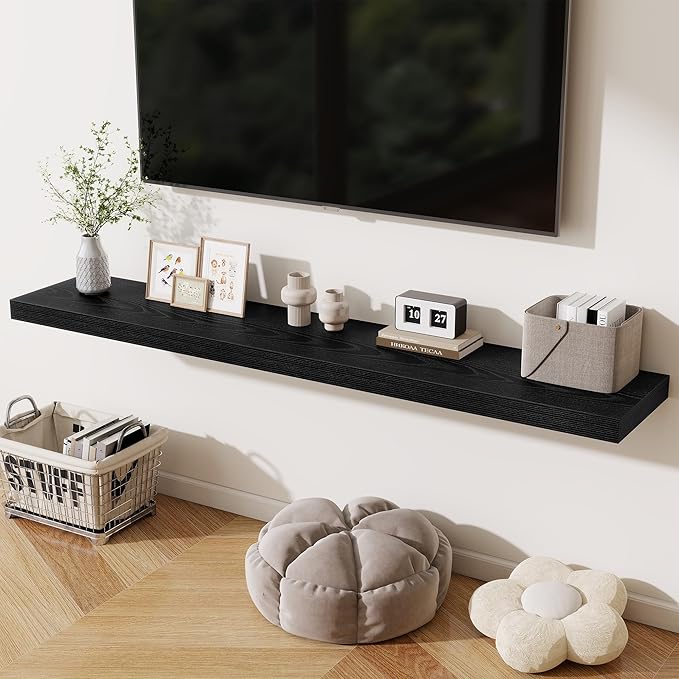 Fun Memories 72 Inch Fireplace Mantel Shelf, 12 Inch Deep Shelves for Display & Wall Storage, Rustic Wood Wall Shelf, Extra L