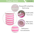 CLOCOR Pink Laundry Basket,Baby Girl Clothes Hamper for Nursery,Collapsible Toy Storage Bin with Handles, Room Decor,Waterpro
