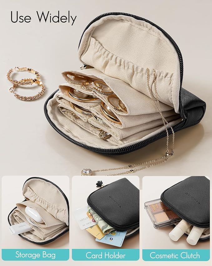 VLANDO Small Jewelry Travel Case,Travel Essentials for Women,Jewelry Pouch Bags with Zipper,Velvet Jewelry Organizer Storage 