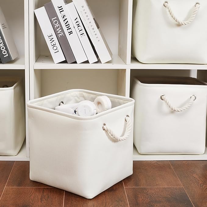 11 x 11 Inch Storage Cubes, 6 Pack Large Collapsible Fabric Storage Bin with Ropes, Foldable Storage Cubes for Home, Office,C