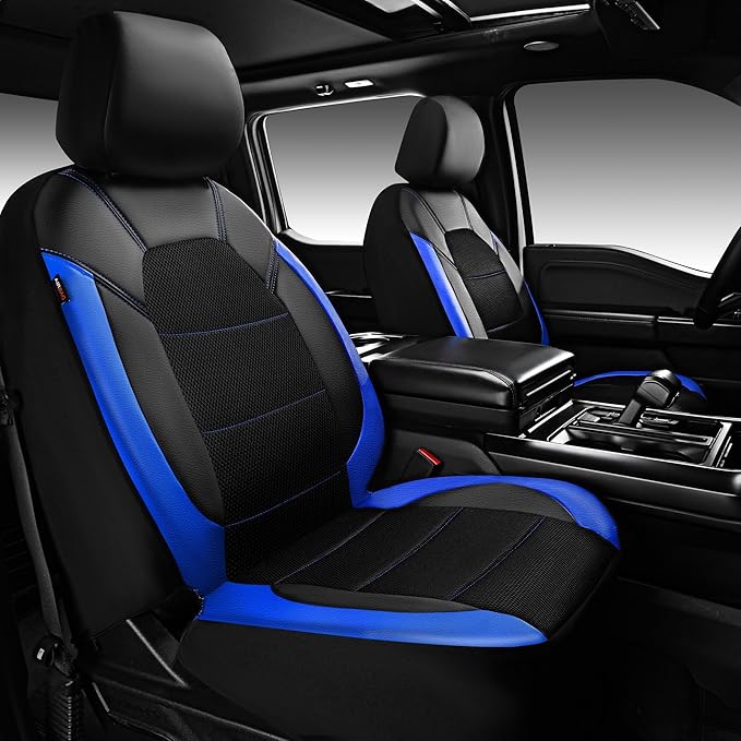 CAR PASS Leather Car Seat Covers Front Seats Only, with Air Mesh Front Seat Covers Breathable, Cool Automotive Seat Cover 2 P