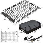 WILDROAD Roof Rack Cargo Basket, Upgraded 4” Fence Wide Car Roof Basket Combo, 84"x 50"x 4" Universal Roof Cargo Carrier Basket with Cargo Bag, Cargo Net and Ratchet Straps Fits for SUV Truck Cars