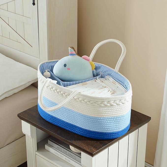 luxury little Diaper Caddy Organizer, Large Cotton Rope Nursery Baby Basket, Changing Table Organizer for Baby Diaper Storage