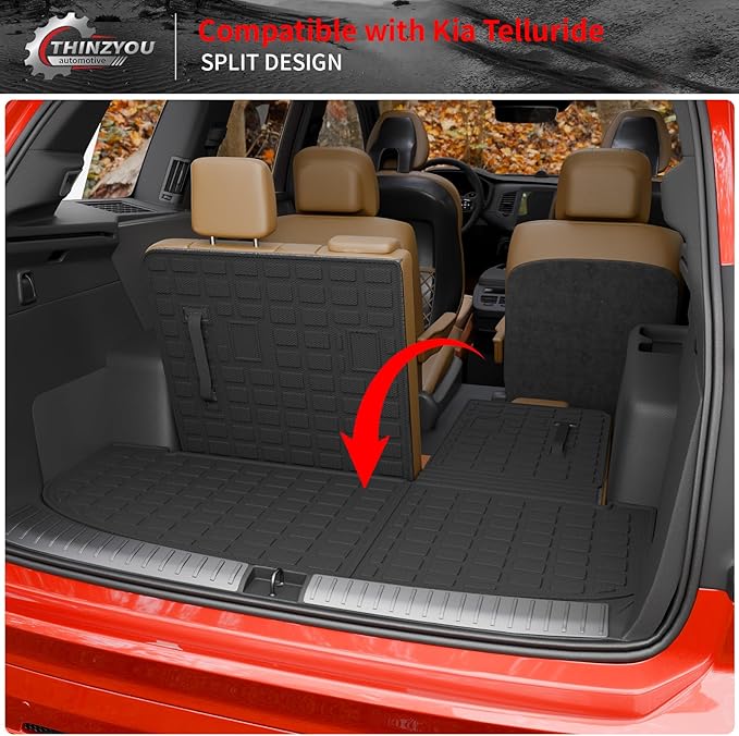 Floor Mats Compatible with 2020-2025 Kia Telluride 7&8 Seats Cargo Mat Cargo Liner All Weather Back Seat Cover Protector 2024 Telluride Accessories (Trunk Mat with Backrest Mats+Floor Mats)