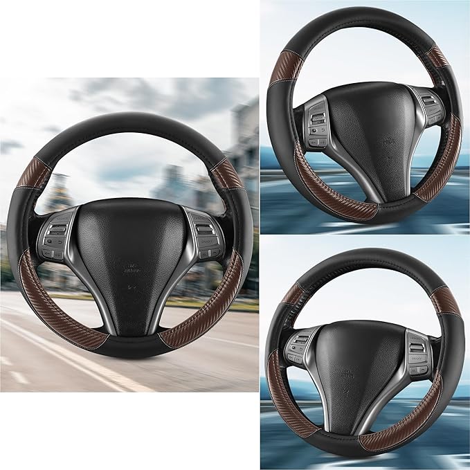 Non-Slip Car Nappa Leather Steering Wheel Cover,Universal Car Accessories Women Men Fit 14" 1/2-15" Suvs/Vans/Sedans/Cars/Tru