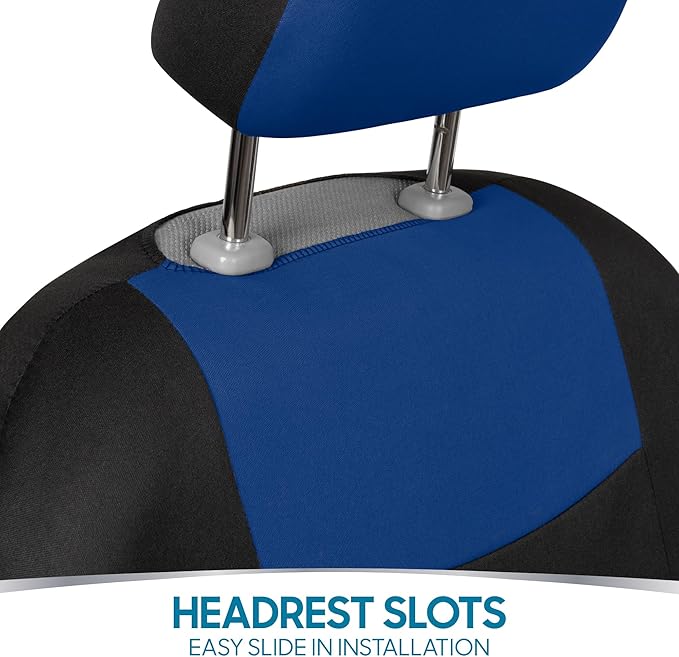 BDK PolyPro Car Seat Covers Full Set in Blue on Black, Front and Rear Split Bench Seat Covers for Cars, Easy to Install Car S