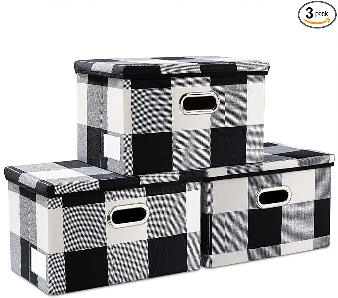 PRANDOM Collapsible Storage Bin with Lid [3-Pack] Fabric Foldable Storage Box Organizer Container Basket Cube with Cover for 
