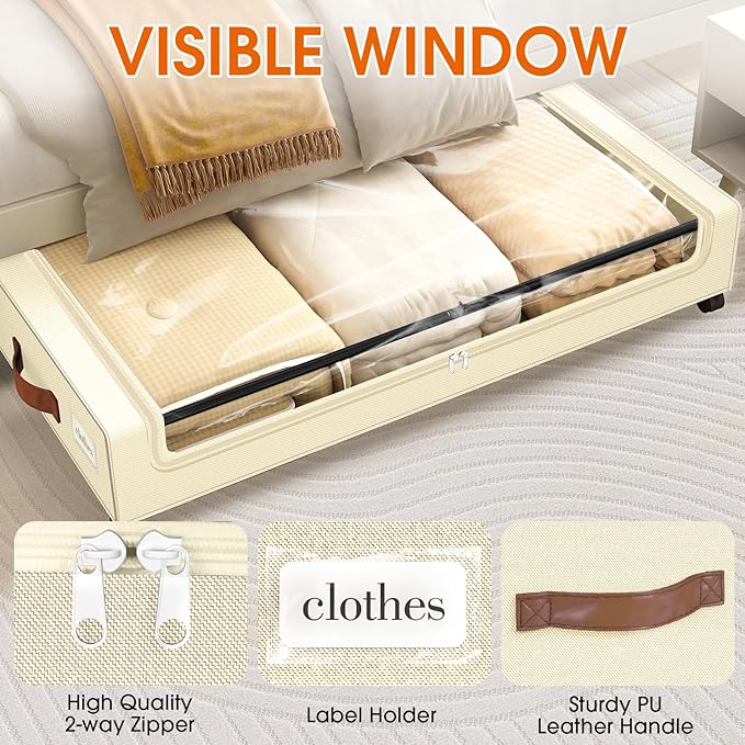 Under Bed Storage with Wheels 1Pack Underbed Storage with Clear Window&Label Under Bed Drawers Large Capacity Rolling Under B