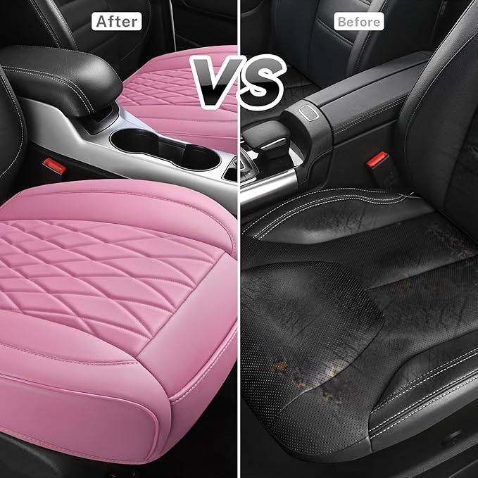 CAR PASS 2 Pack Leather Front Car Seat Covers, Bottom Seat Covers Full Wrapped with Storage Pocket, Anti-Slip Leather Seat Pr