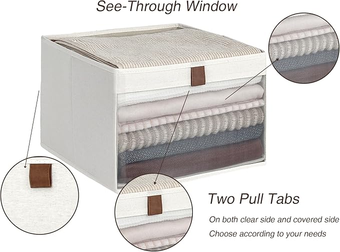 StorageWorks Closet Storage Bins, Extra Large Storage Baskets with Clear Window and Handles, Foldable Fabric Organizer for Cl