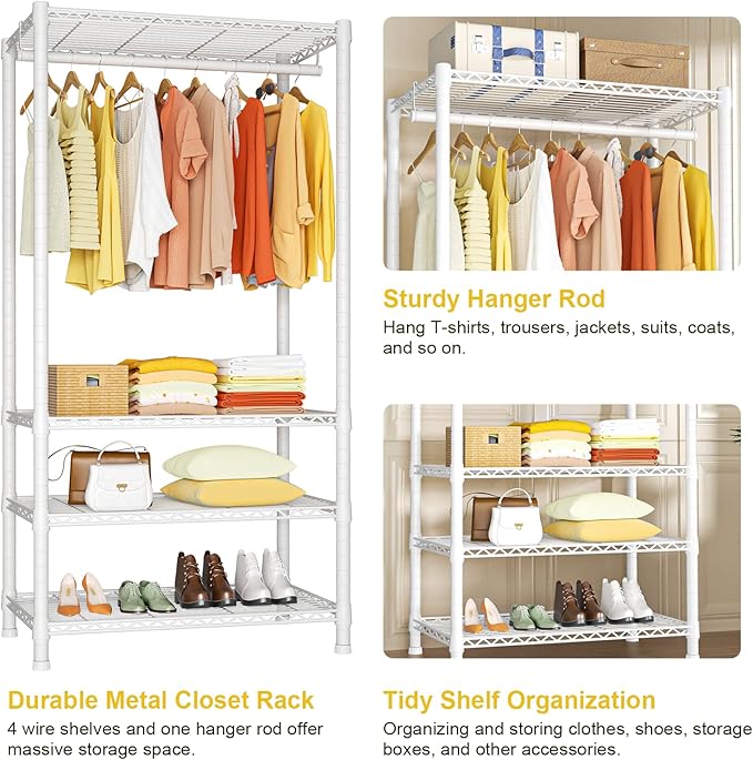Ulif H2 Heavy-Duty Portable Closets, 4-Tier Freestanding Garment Rack Suit for Small Space and Corner, Closet Organizer Syste