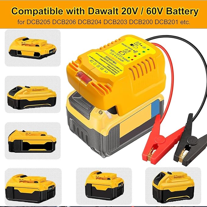 TPDL Heavy Duty Battery Jumper Cable Clamps for DeWalt 20v Battery, Convert to Jumper Starter Automotive Booster with 11AWG Cables,Parrot Clips, Power for Quick Charging Connector