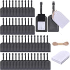 FREEBLOSS 50 Set Leather Luggage Tags Bulk Wedding Favors Luggage Tag Black PU Flip-Fold Bag Name Tag with 50 Insert Cards We