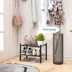 viewcare Black Small Shoe Rack for Entryway,2-Tier Bamboo Shoe Organizer for Hallway Closet, Free Standing Shoe Racks for Ind