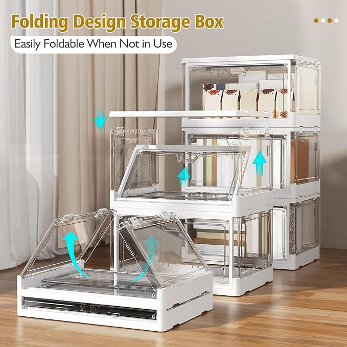 Kmiectse Clear Storage Bin with Lid 3 Pack 【Stackable & Sturdy】 Plastic Multifunctional Folding Storage Bins for Bedroom, Liv