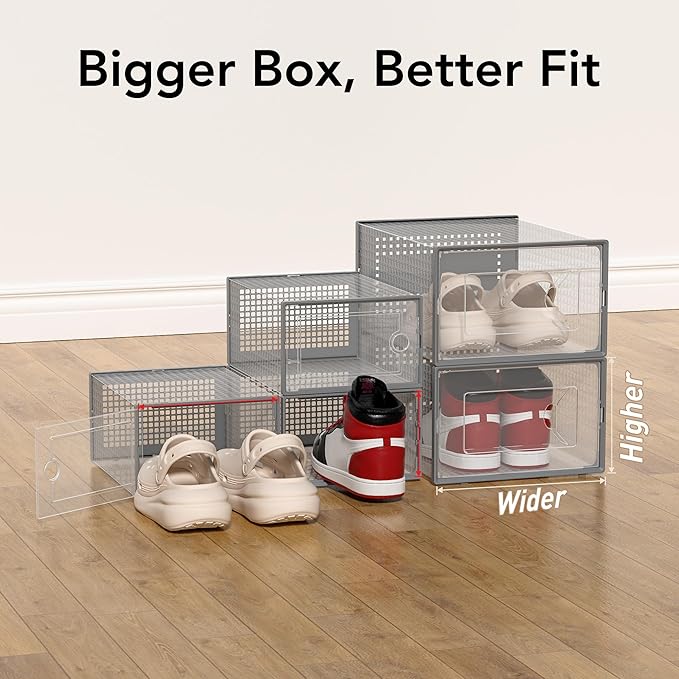 Foluck X-Large Shoe Storage Box, 15 Pack Clear Plastic Stackable Shoe Organizer for Closet, Interlocking Design Shoe Containe