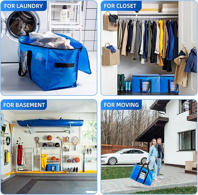 TAILI Extra Large Moving Bags, 10 Pack Blue Heavy Duty Totes for Storage with Visible Window, Wrap Around Handles, Storage Ba