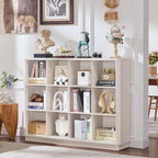 Joaxswe 12 Cube Storage Organizer, 41" Large Bookshelf with Curved Edge, Wood Floor Standing 3-Tier Cubby Bookcase w/Base, Mo