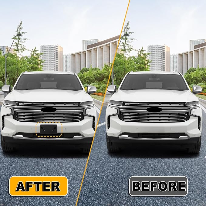 Front Bumper License Plate Frame Bracket Compatible with Chevy Suburban Tahoe 2021 2022 2023 2024, Black License Frame Holder