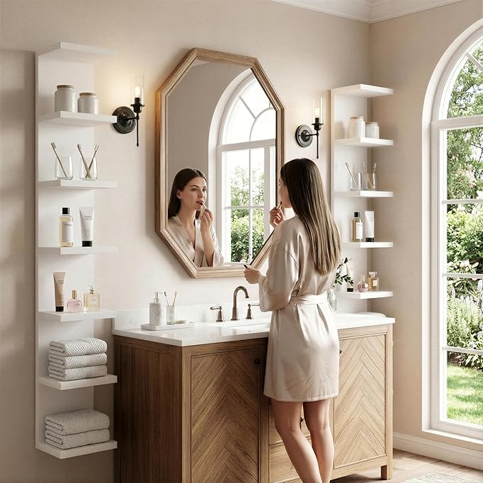 7 Tier Wall Shelf Unit & Lack Shelf, Versatile Floating Shelves for Wall, Bedroom Book Shelf, Vanity Display Shelves, Tall De