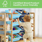 EXPERLAM Extra Large Toy Storage - Toy Storage Organizer, Wooden Toy Organizer with 6 Side Shelves and 12 Bins, 3-in-1 Booksh