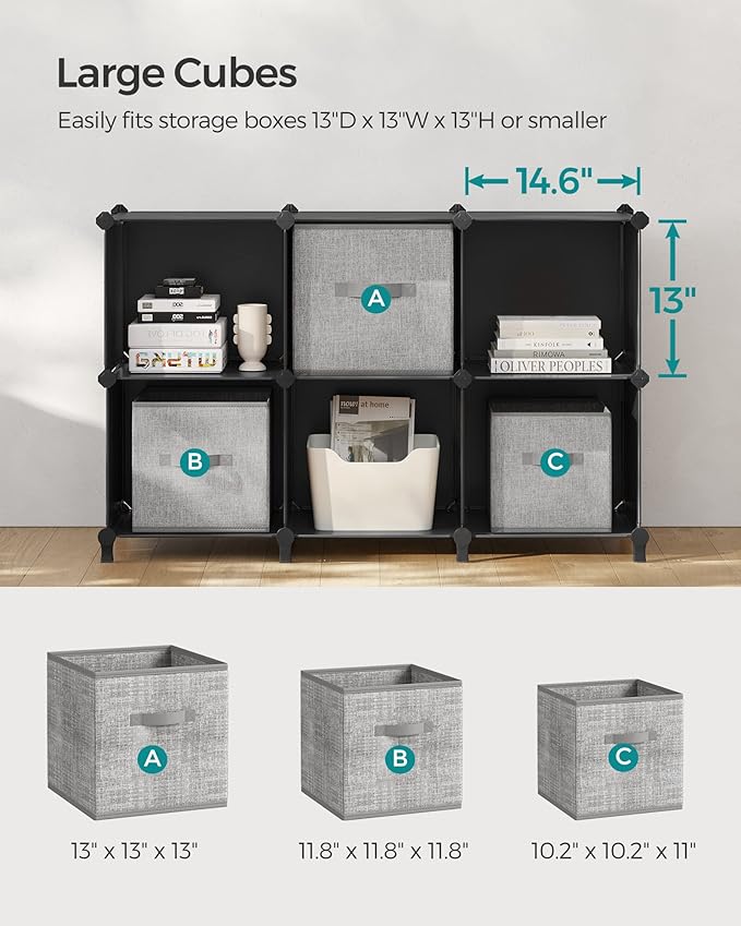 SONGMICS 6 Cube Storage Organizer, Modular Bookshelf, DIY Closet Organizers and Storage, Plastic Stackable Shelves, 14.6 x 13