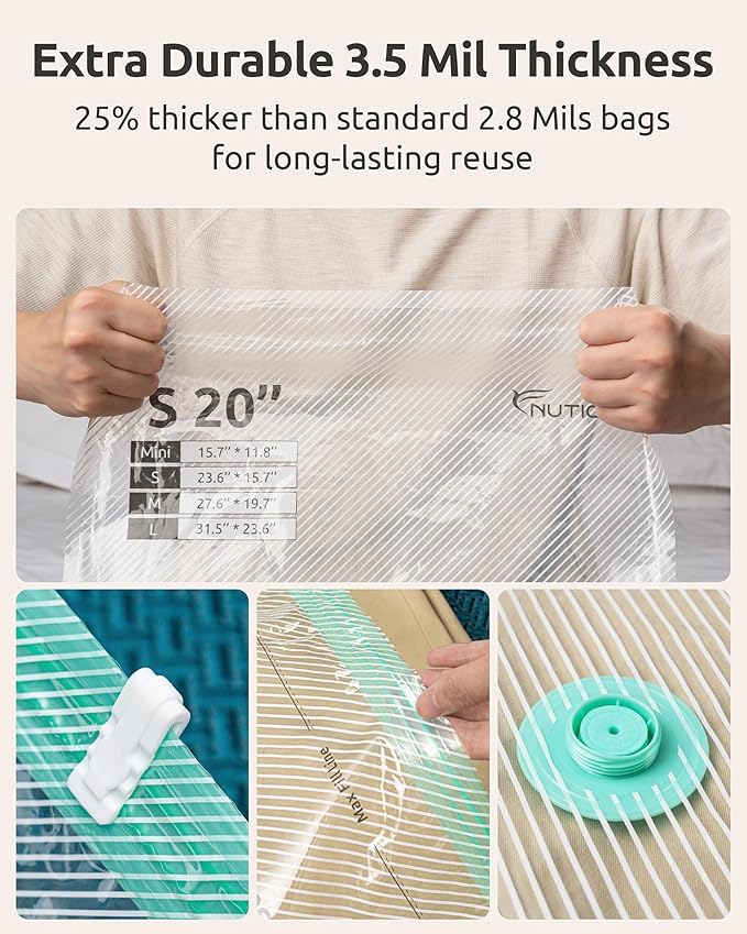 NUTICT 8-Pack Vacuum Seal Storage Bags for Travel, Rechargeable Wireless Air Pump, 4-Size Compression Space Saver for Luggage