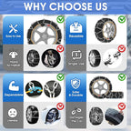 Auto-Fixing Snow Chains, 30s Quick Fit Easy Installation Tire-Chains, Portable Reusable High Carbon Steel Anti Slip Tire Chai