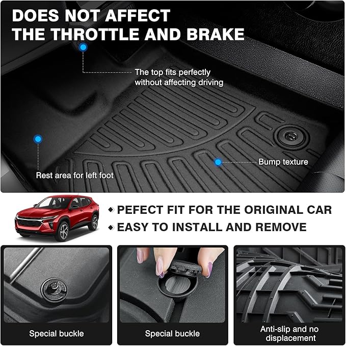 Powerty Floor Mats for 2024 2025 2026 Chevrolet/Chevy Trax Accessories All Weather Floor Liner 3D TPE 1st & 2nd Row Floor Mat Heavy-Duty Floor Liners