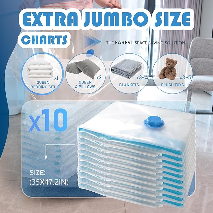 10 Pack XXL Jumbo Vacuum Storage Bags with Electric Air Pump, Space Saver Bags,Compression for Comforters and Blankets,Duvets