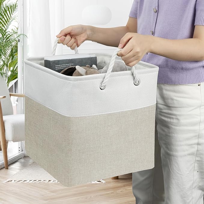 13x13 Storage Cube Bins 4Pack,Collapsible Cube Storage Organizer for Closet, Fabric Storage Box w/ Rope Handles, Foldable Sto