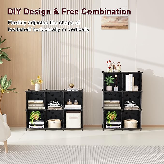 UNKU Cube Storage Organizer, 6 Cube Closet Organizer Storage Shelves, DIY Stackable Bookcase, Clothes Organizer Shelf for Clo
