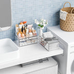 Yieach Acrylic Make up Organizers for Counter,Desk and Vanity,3 Pack Stackable Bathroom Counter Organizer with Drawers,Large 