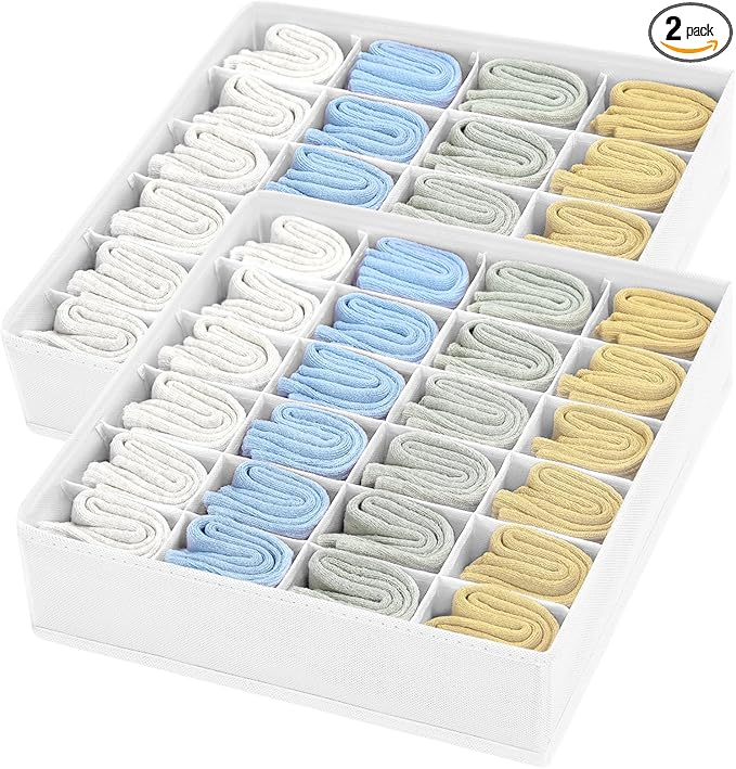Joyoldelf Sock Organizer Drawer Organizer - 2 Packs Underwear Organizer, 48 Cells Collapsible Closet Organizers and Storage S