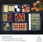 iDesign Crisp 7-Piece Recycled Plastic Refrigerator Organizer Bin Set with Lids, Clear/Gray