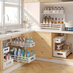 2-Pack 17"Deep Under Sink Organizer And Storage, 2-Tier L-Shaped Pull Out Cabinet Organizer with Upgraded Slide Rails, Height