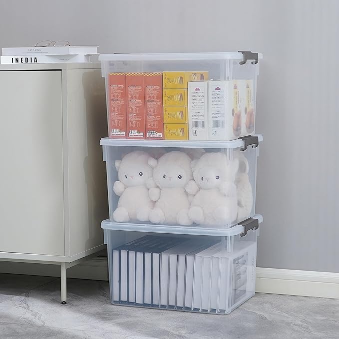 Citylife 32 QT Plastic Storage Bins with Latching Lids Stackable Storage Containers for Organizing Large Clear Storage Box fo